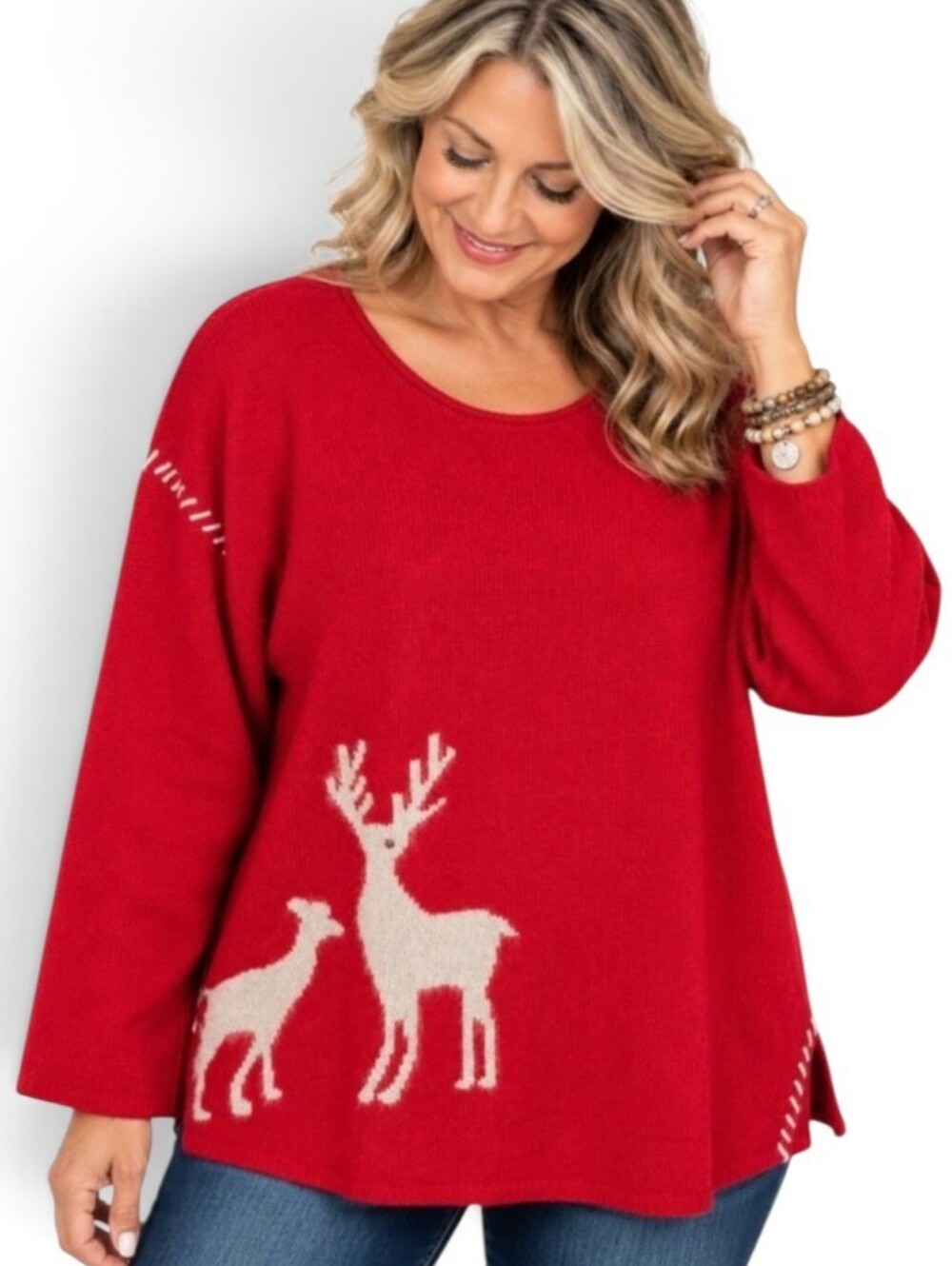 J. Jill Women’s Red Reindeer Knit Sweater Size 1X Holiday Christmas